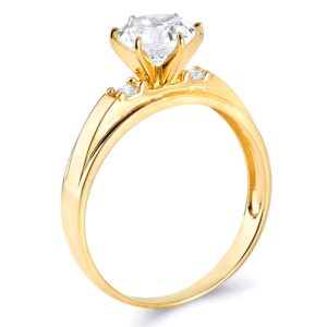 TWJC Ladies 14k Yellow Gold Engagement Ring and Wedding Band Bridal Set - Size 6 (RG222EB)