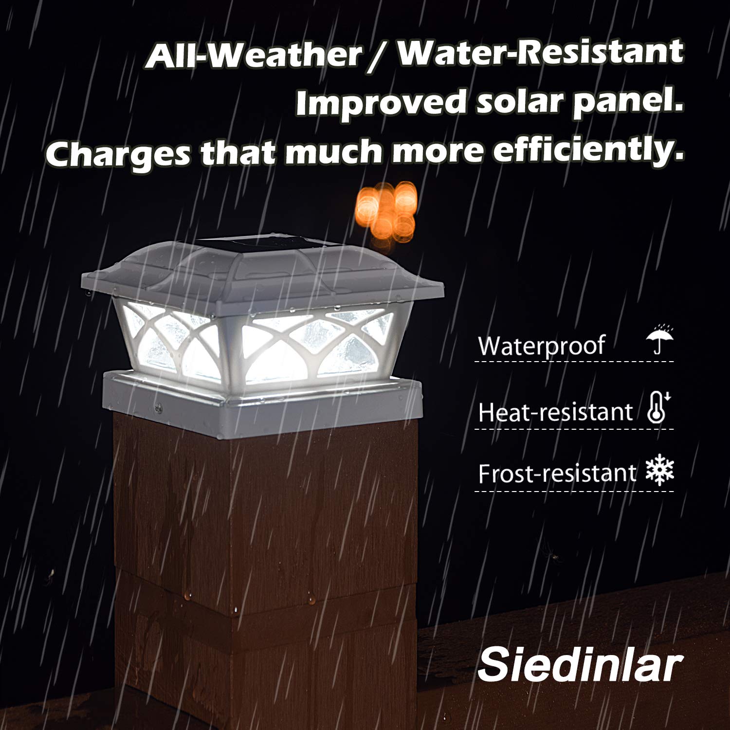 SIEDiNLAR Solar Post Cap Lights Outdoor Glass 2 Color Modes 8 LEDs for 4x4 5x5 6x6 Posts Fence Deck Patio Decoration Warm White & Cool White Lighting White (4 Pack)