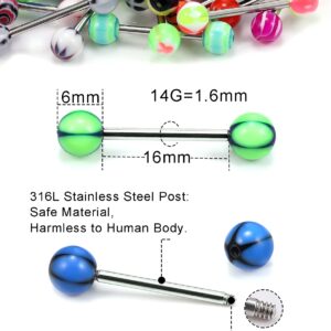 Heienngy 14g Tongue/ Nipple Rings 100pcs for Women Men Surgical Stainless Steel /Nipple Piercing Jewelry Plastic Metal 16MM Acrylic Straight Barbells Body Piercing Jewelry