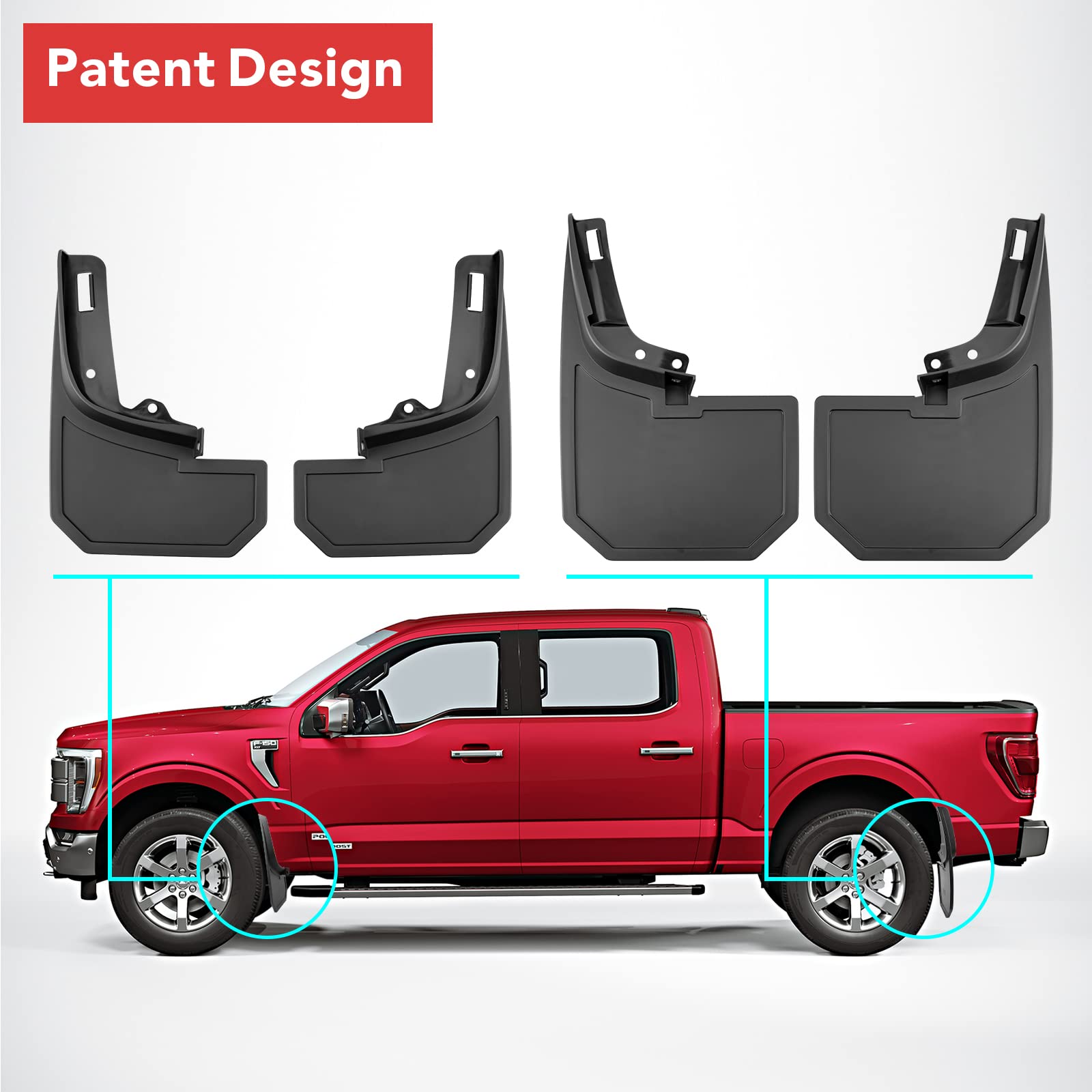 Mud Flaps Fit for 2021 2022 2023 Ford F150, All Weather Guard Mud Guards Splash Front Rear 4pc Set (for Trucks without Fender Flares)