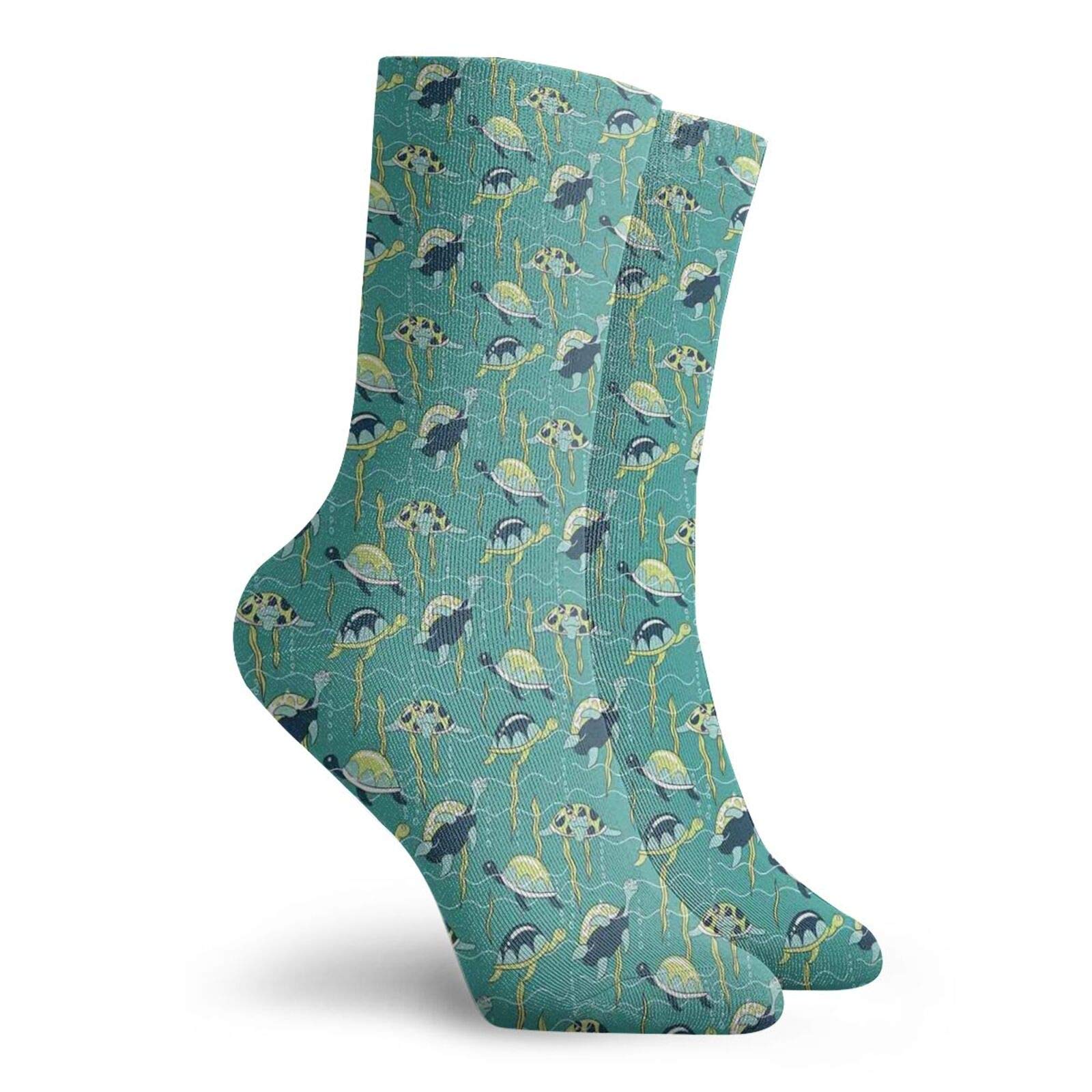 GULTMEE Funny Compression Socks Women and Men,Underwater Wildlife Composition With Wavy Ocean And Colorful Animals With Shells,Best for Circulation,Running,Athletic,Nurse,Travel, -12 inch