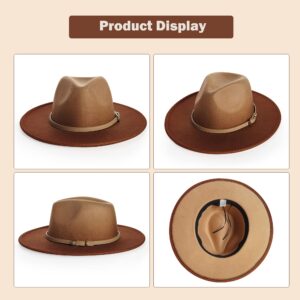 UTOWO Two-Color-Gradient-Ombre Felt-Fedora-Panama-Hats for Women Men, Two-Tone Tie-Dye Wide-Brim Fedora-Hat with Belt Buckle