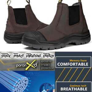 HANDMEN Work Boots for Men, Soft Toe Waterproof Working Boots, Slip Resistant Anti-Static Slip-on Safety Working Shoes 6 8 9 10 11 12 13 (COF802 / 9EE)