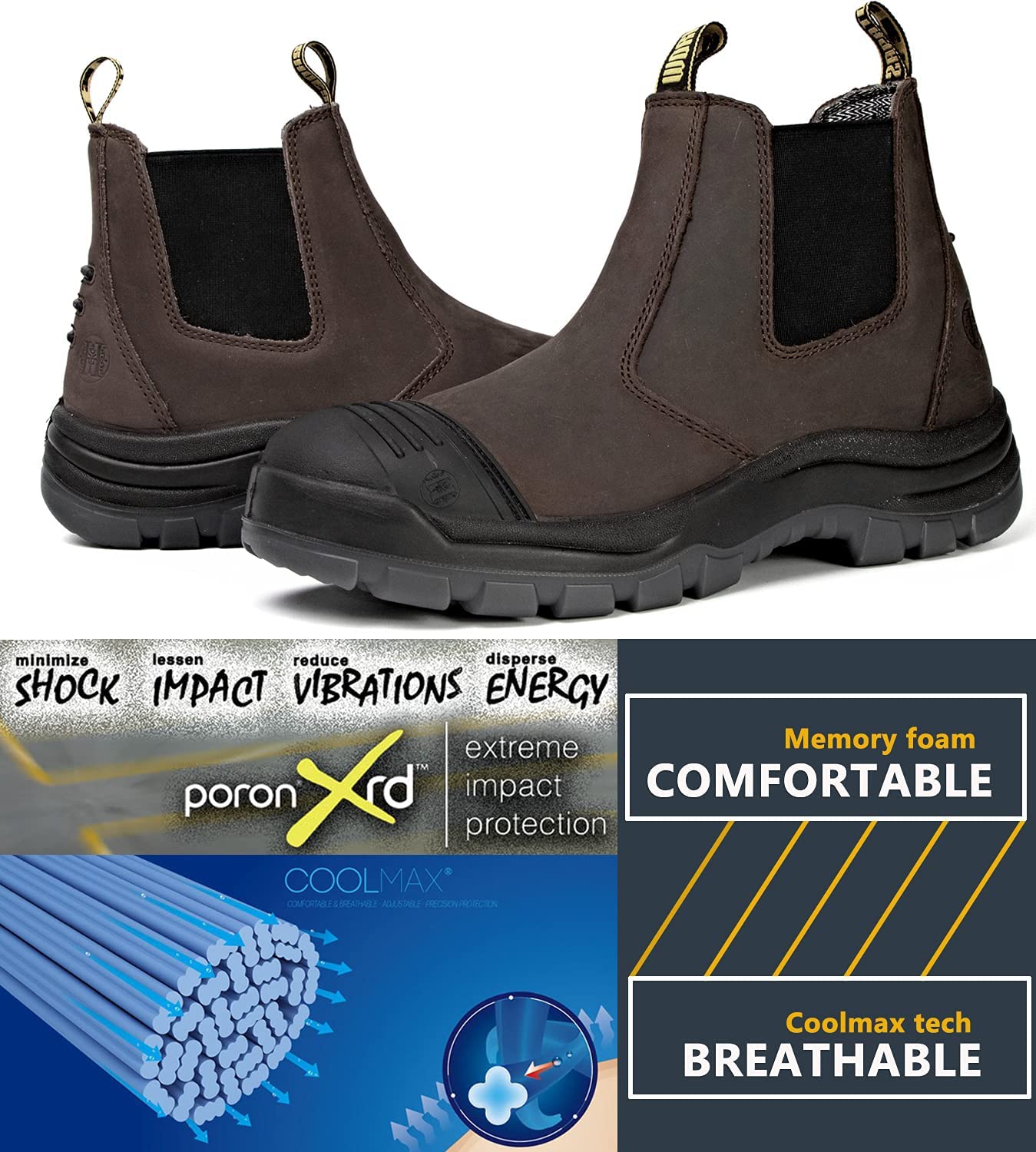 HANDMEN Work Boots for Men, Soft Toe Waterproof Working Boots, Slip Resistant Anti-Static Slip-on Safety Working Shoes 6 8 9 10 11 12 13 (COF802 / 9EE)