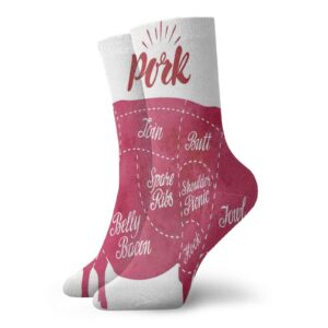 gultmee fashion compression socks,cutting pig meat diagram as ham loin butt hock and ribs butcher shop theme,performance polyester cushioned athletic crew socks for running,athletic, -12 inch