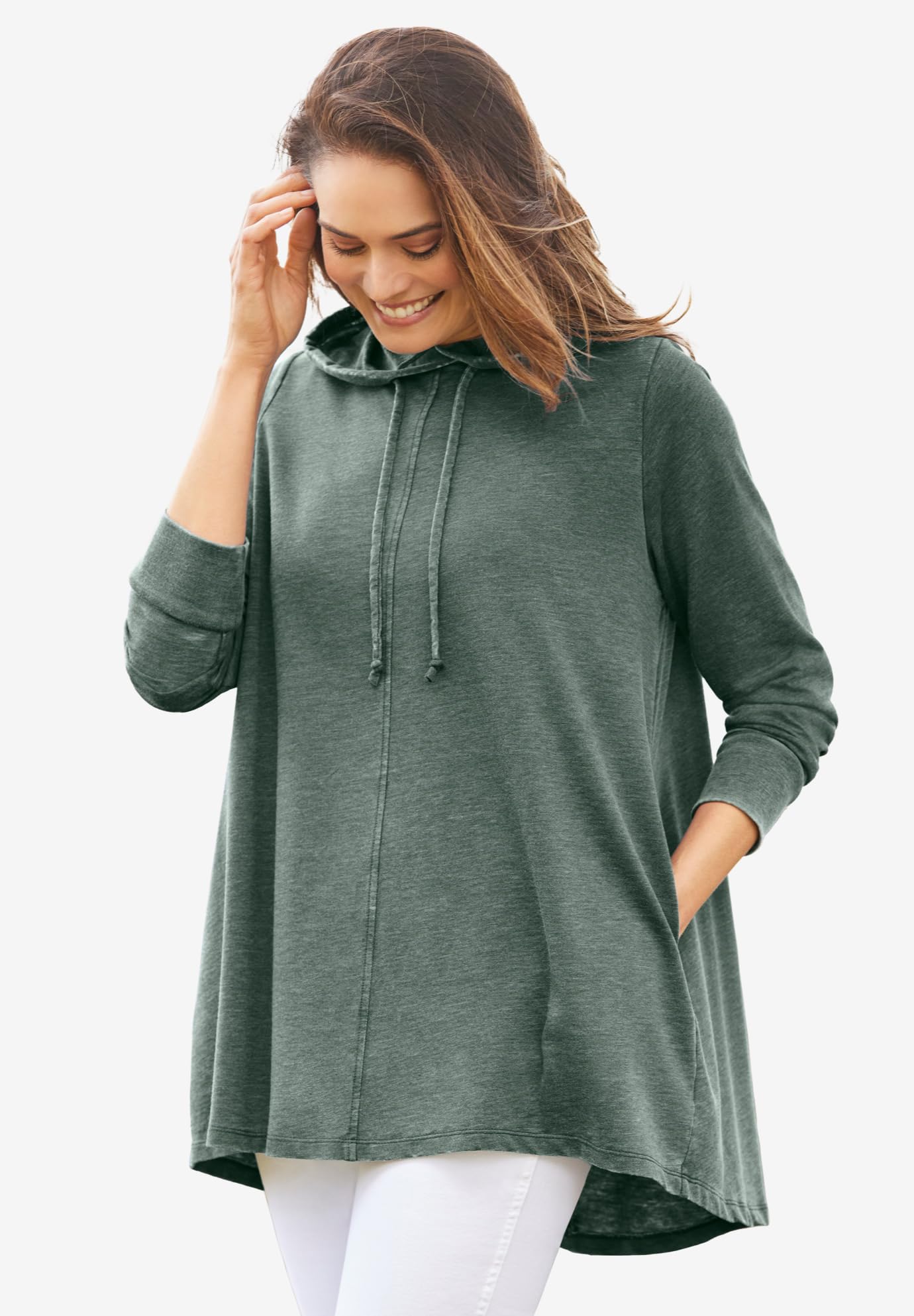 Woman Within Women's Plus Size Cloud Bliss Pleat-Back Swing Sweatshirt - 1X, Black