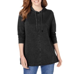 Woman Within Women's Plus Size Cloud Bliss Pleat-Back Swing Sweatshirt - 1X, Black