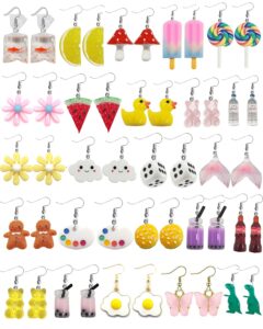 wainis 24 pairs cute earrings weird earrings funny goldfish earrings water bottle earrings milk tea dangle earrings for women