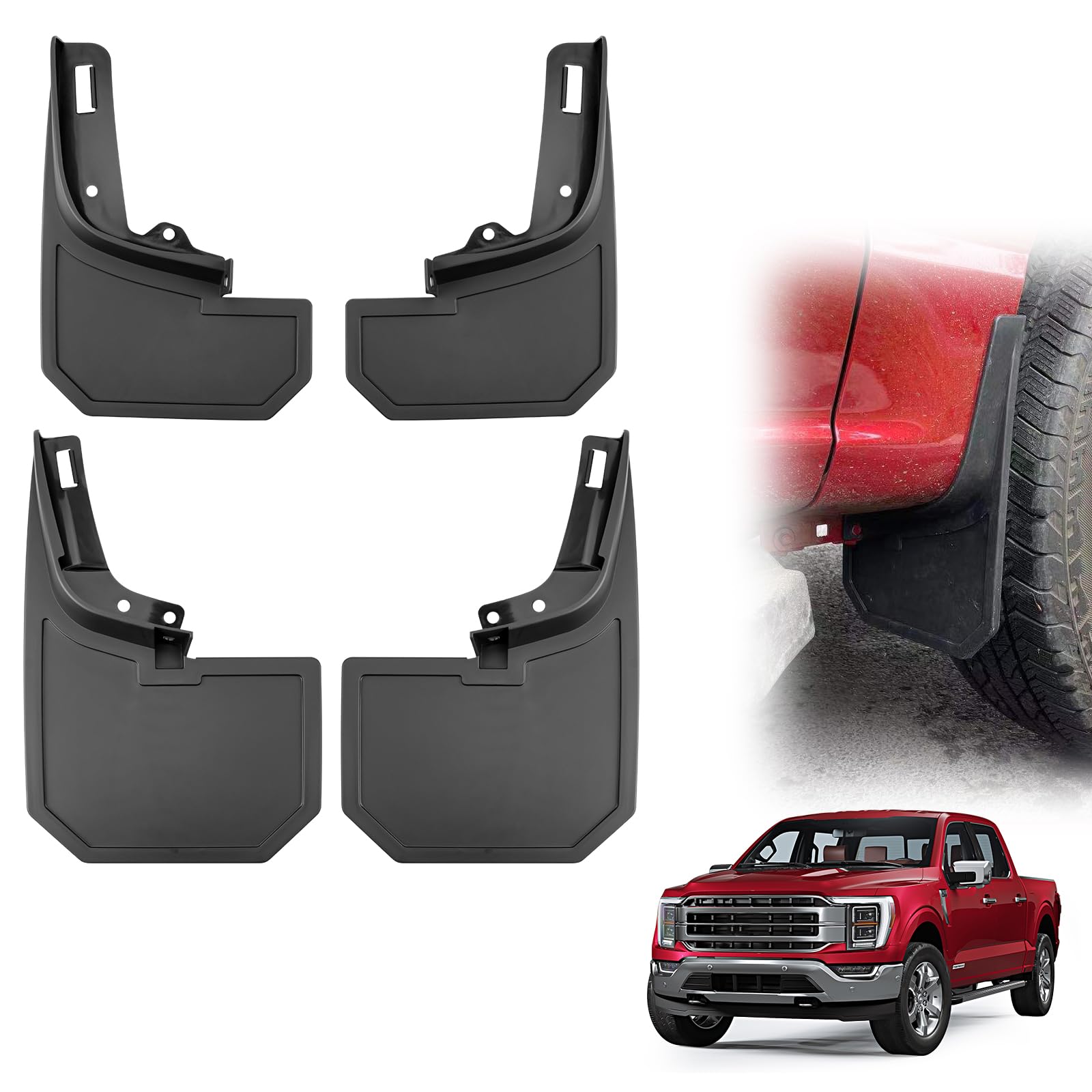 Mud Flaps Fit for 2021 2022 2023 Ford F150, All Weather Guard Mud Guards Splash Front Rear 4pc Set (for Trucks without Fender Flares)