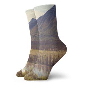 gultmee funny compression socks women and men,mountain and river in alaska american countryside idyllic rustic photo,best for circulation,running,athletic,nurse,travel, -12 inch