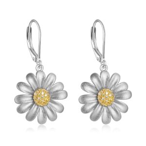 poplyke daisy earrings for women sterling silver daisy pierced dangle earrings jewelry