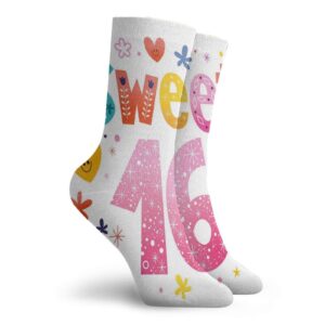 GULTMEE Funny Compression Socks Women and Men,Cute Sweet Sixteen Hearts Stars Flowers Unique Girls Joy Design,Best for Circulation,Running,Athletic,Nurse,Travel, -12 inch