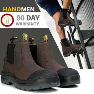 HANDMEN Work Boots for Men, Soft Toe Waterproof Working Boots, Slip Resistant Anti-Static Slip-on Safety Working Shoes 6 8 9 10 11 12 13 (COF802 / 9EE)