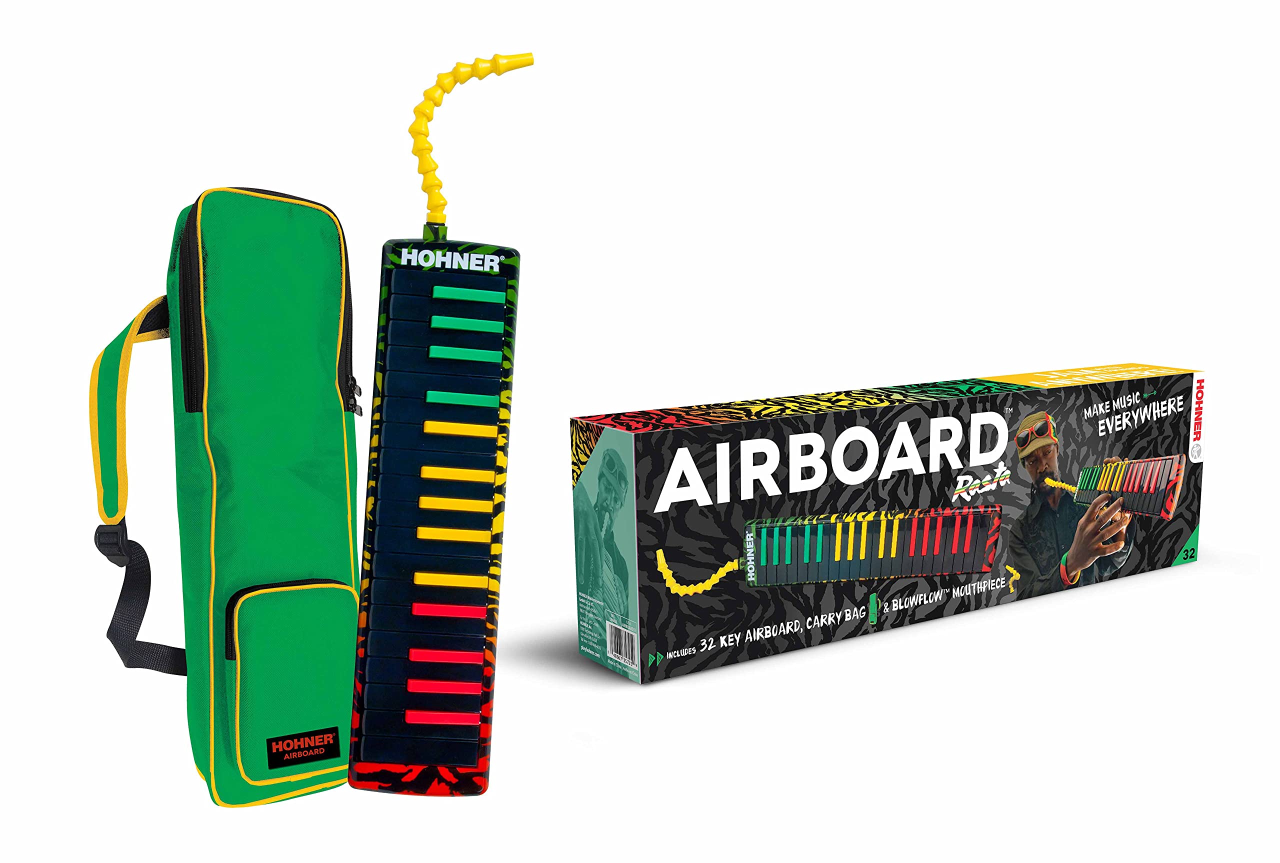 Hohner 32-Key Airboard - Rasta Print Bundle with Gig Bag and Austin Bazaar Polishing Cloth