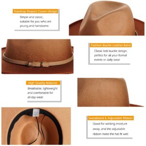 UTOWO Two-Color-Gradient-Ombre Felt-Fedora-Panama-Hats for Women Men, Two-Tone Tie-Dye Wide-Brim Fedora-Hat with Belt Buckle