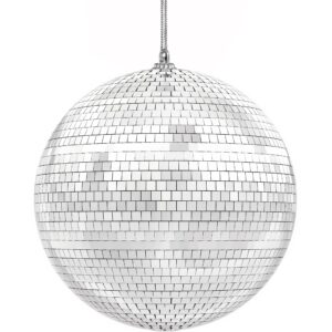 The Dreidel Company Mirror Disco Ball 8" Inch 2-Pack, Silver Hanging Ball with Attached String for Ring, Reflects Light, Fun Party Home Bands Decorations, Party Favor