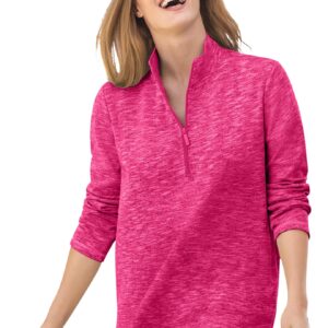 Woman Within Women's Plus Size French Terry Quarter-Zip Sweatshirt - 14/16, Raspberry Sorbet Marled