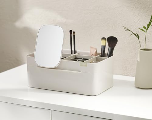 Joseph Joseph 75005 Viva Makeup Cosmetic Storage Organizer with Drawer, Large with Mirror, Shell, Cream