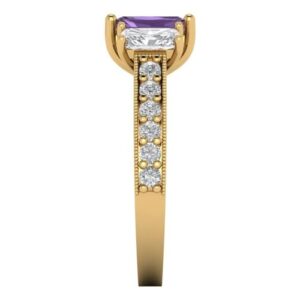 Clara Pucci 1.82 ct Emerald Cut Solitaire 3 stone Accent Created Alexandrite Engagement Anniversary Bridal Ring 18K Yellow Gold 6.75