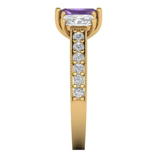 Clara Pucci 1.82 ct Emerald Cut Solitaire 3 stone Accent Created Alexandrite Engagement Anniversary Bridal Ring 18K Yellow Gold 6.75