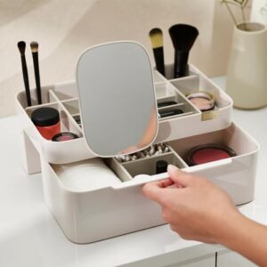 Joseph Joseph 75005 Viva Makeup Cosmetic Storage Organizer with Drawer, Large with Mirror, Shell, Cream