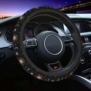 moon and sun steering wheel cover universal 15 inches non-slip neoprene cute stars wrap car accessories protector case for women & men girls fit auto suv sedan vans trucks