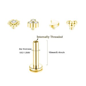 Gnoliew 18G 316L Stainless Steel Labret Monroe Lip Ring Studs Cartilage Helix Tragus Conch Daith Nose Piercing Jewelry(10mm Gold 18G)