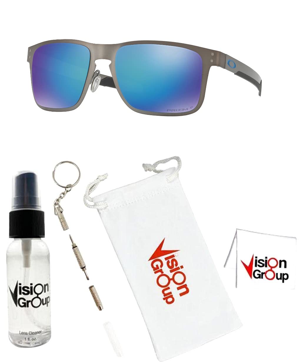 Oakley OO4123 Holbrook Metal Sunglasses + Vision Group Accessories Bundle (Matte Gunmetal/Prizm Sapphr Iridium Polarized (412307))