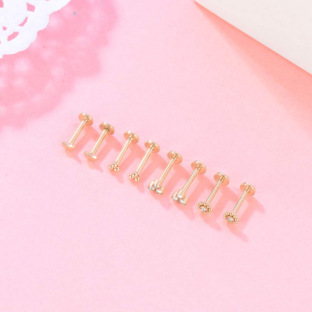 Gnoliew 18G 316L Stainless Steel Labret Monroe Lip Ring Studs Cartilage Helix Tragus Conch Daith Nose Piercing Jewelry(10mm Gold 18G)