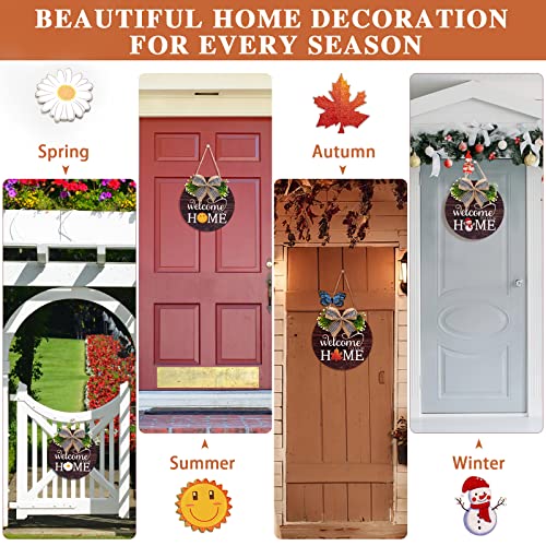 Interchangeable Welcome Sign Wreaths for Front Door - Seasonal Round Wood Door Sign, Farmhouse, Porch Wall Outdoor Hanging for Thanksgiving, Halloween, Christmas，Fall New Home Housewarming Gift Ideas