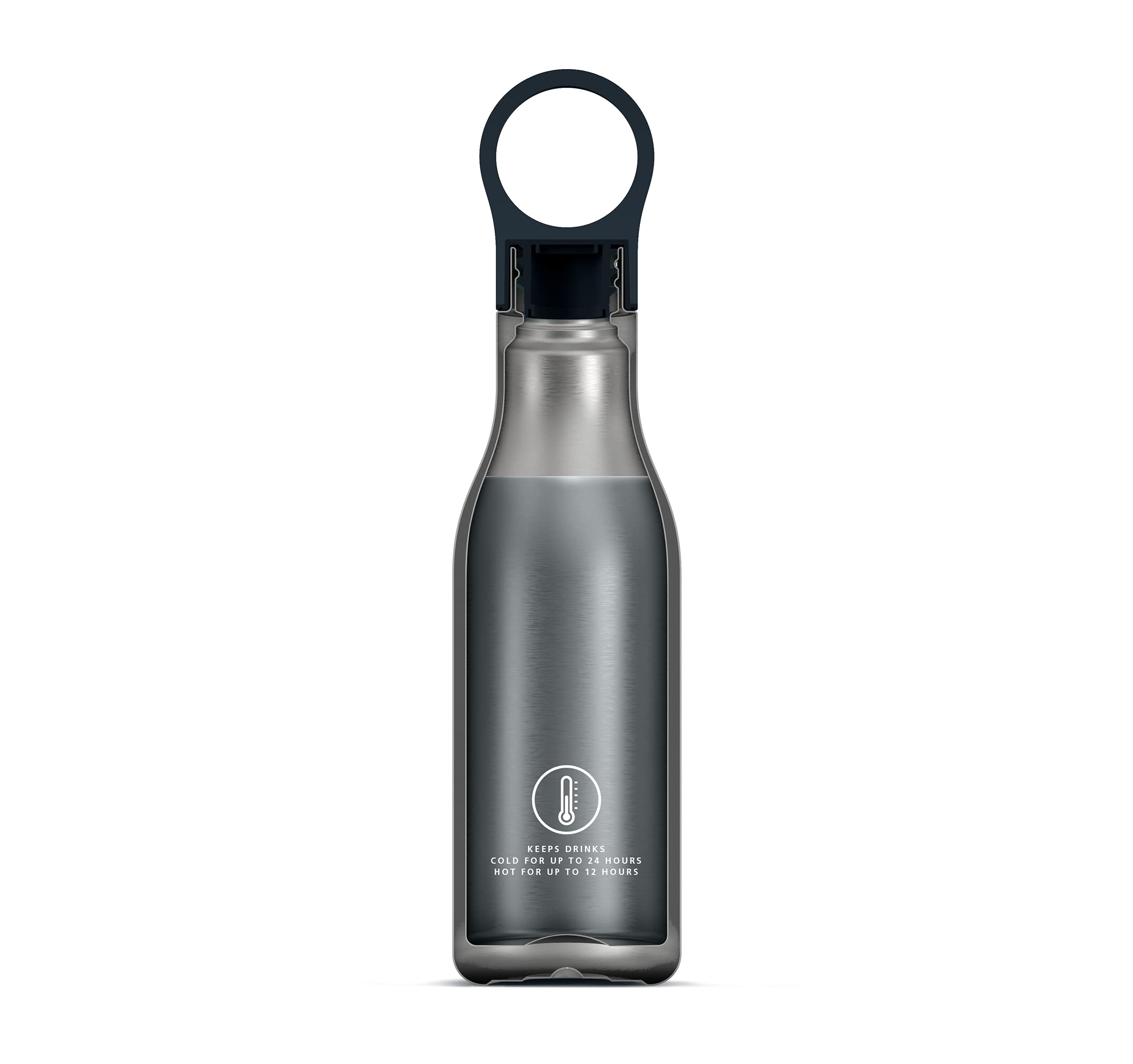 Joseph Joseph Loop™ Vacuum Insulated Water Bottle 500 ml (17 fl. oz) - Brushed/Anthracite