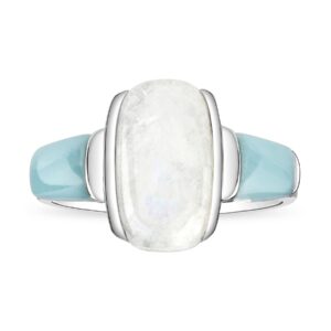 Stauer Larimar & Moonstone Ring – Genuine Gemstone Rings for Women – .925 Sterling Silver Rings for Women – Rare Larimar Jewelry Womens Rings size 07