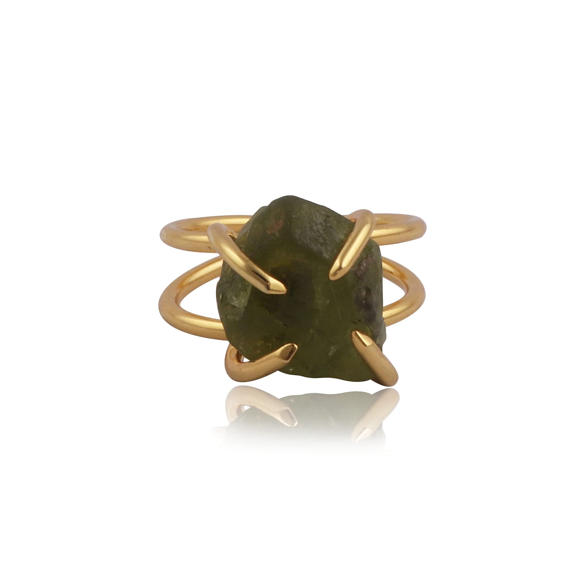 El Joyero Prong Setting Ring Rough Peridot Gemstone Brass Handmade Band Design Gold Plated Lightweight Adjustable Rings Jewelry