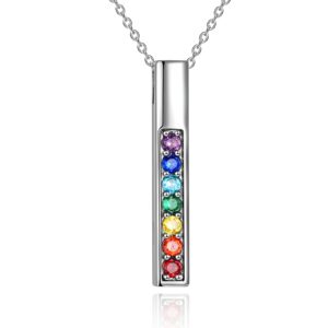 POPLYKE 925 Sterling Silver Chakra Bar Necklace Healing Crystals Pendant Necklace Chakra Jewelry Gifts for Women