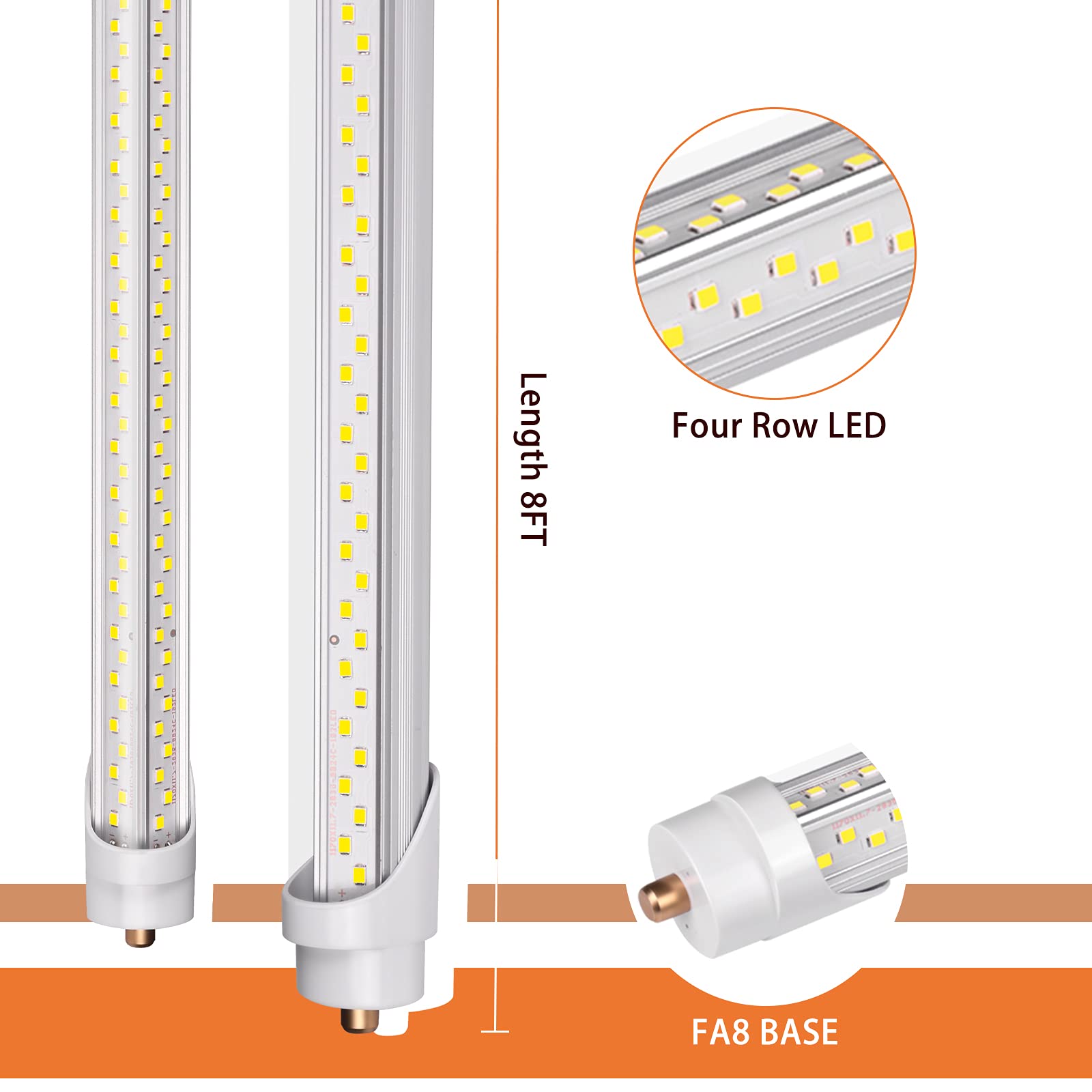 ONLYLUX 8 Foot LED Bulbs,90W 5000K 12150lm, T8 T10 T12 8ft LED Bulbs Fluorescent Light Replacement, FA8 Single Pin V Shaped LED Tube Light, Clear Cover (8 Pack)