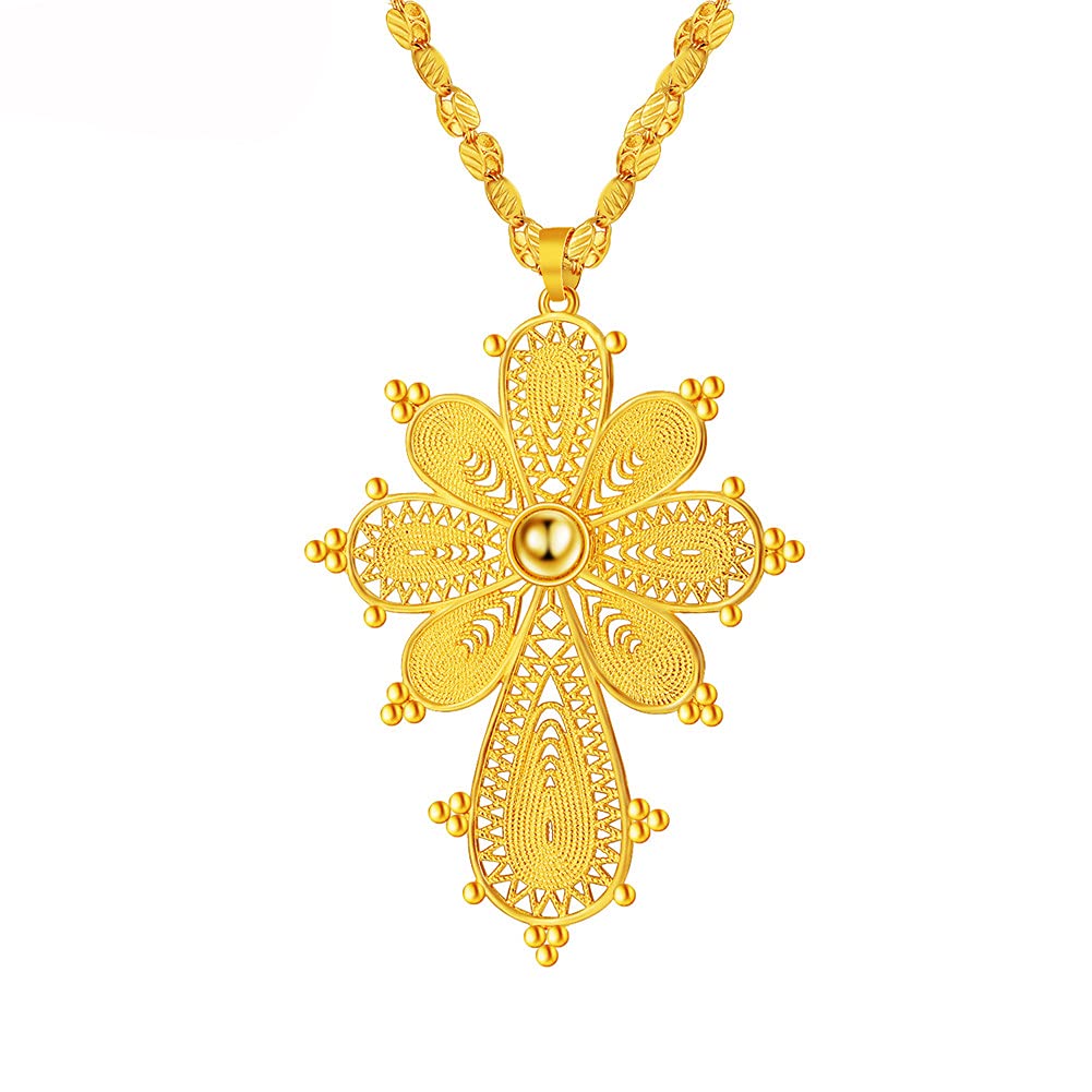 18K Gold Plated Ethiopian Cross Pendant with Ethiopian Eritrea Items