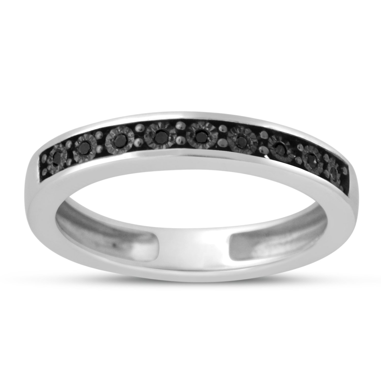 Hdiamonds 0.05 Carat Total Weight (cttw) Sterling Silver - Black Diamond Band with Miracle Plates (Size: 6)