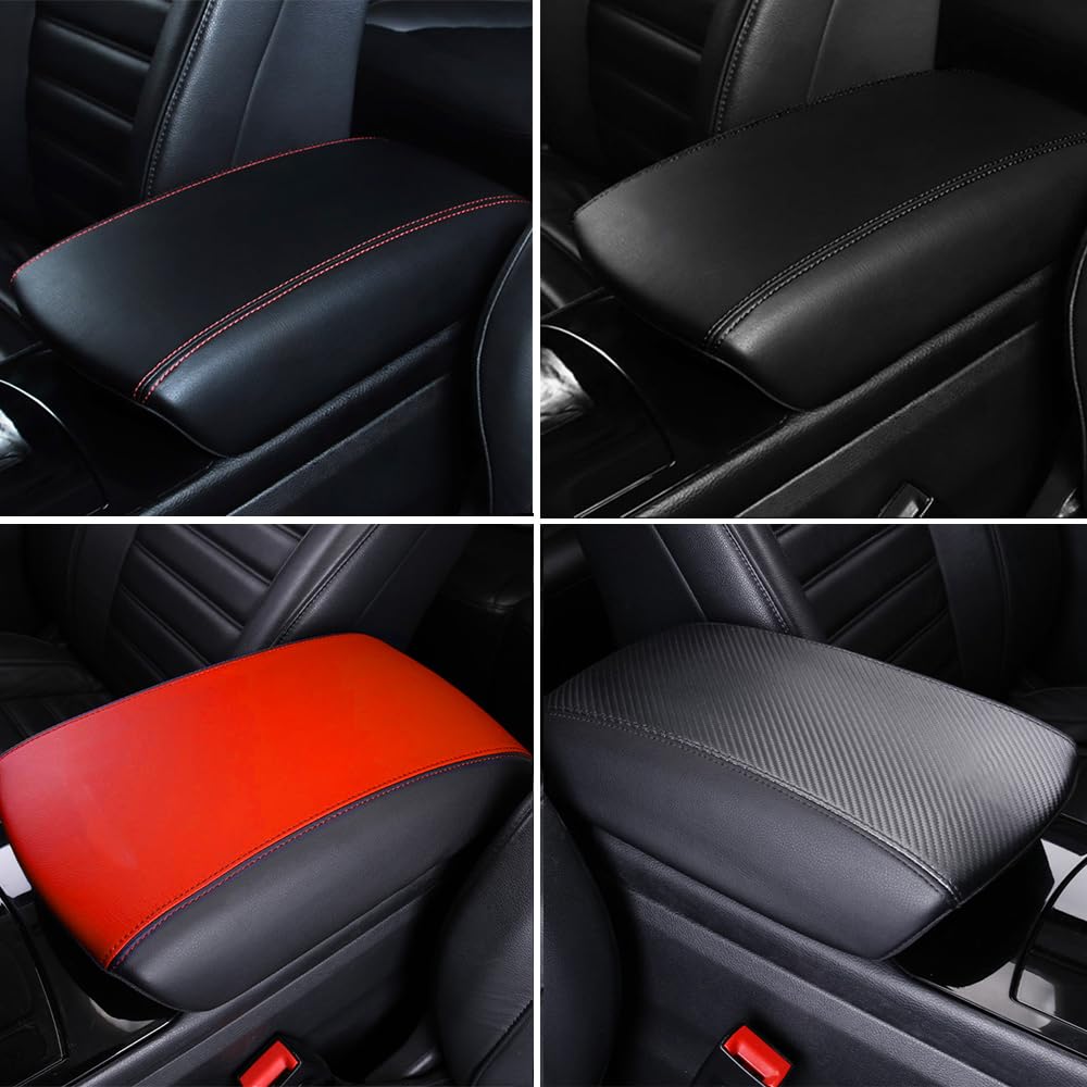 CEBAT Auto Center Console Cover Pad, Waterproof Anti-Scratch Leather Armrest Seat Box Protector Fit for Ford Edge 2015-2024, Car Interior Decoration Accessories(Carbon Fiber)