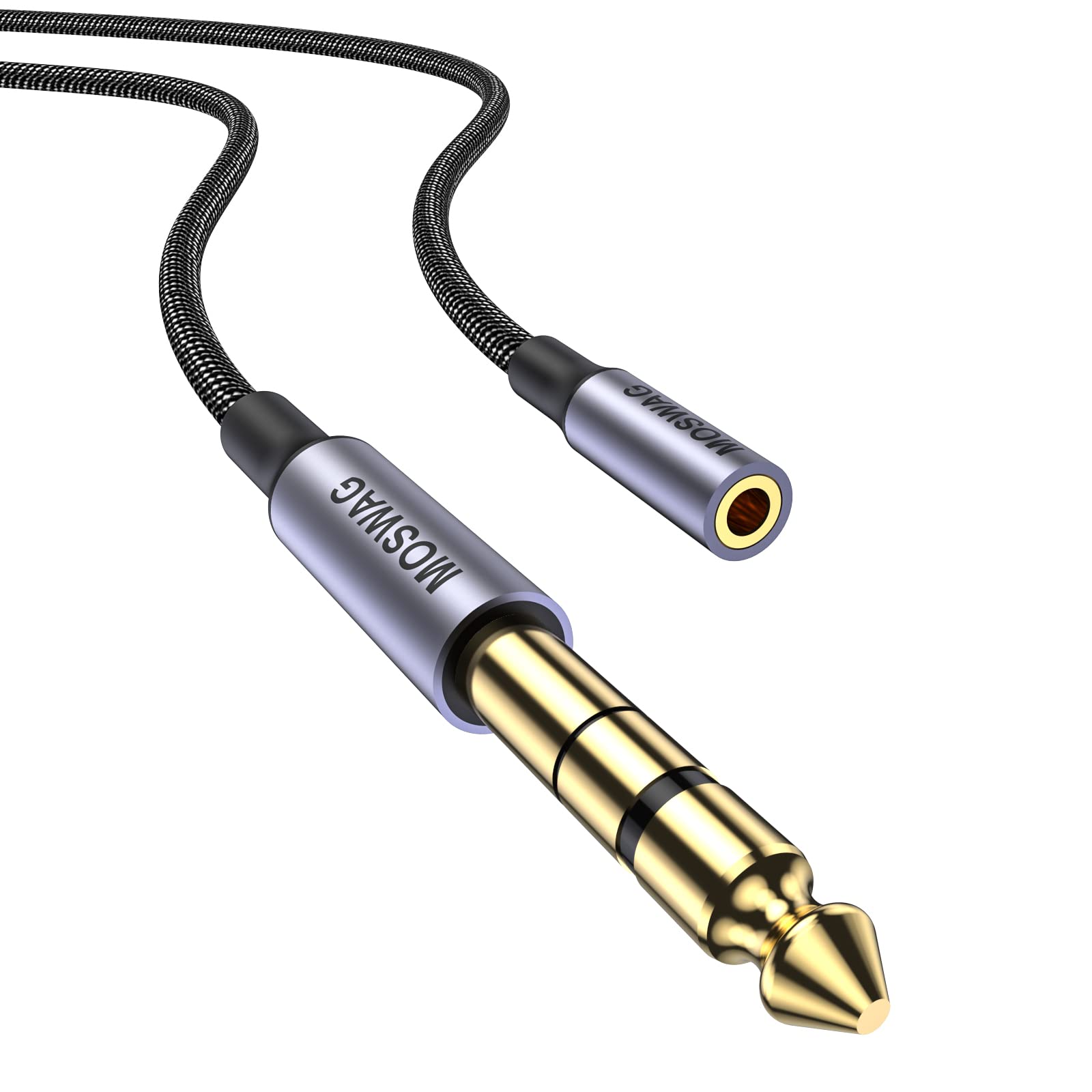 MOSWAG 6.35mm (1/4 inch) to 3.5mm (1/8 inch) Headphone Jack Adapter 10FT/3Meter 1/8 Female to 1/4 Male Extension Cable 3.5 to 6.35 for Mixer Guitar Piano Amplifier Speaker and More