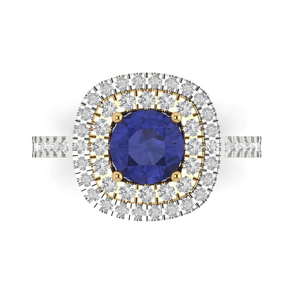 Clara Pucci 1.75ct Round Cut Solitaire Halo Simulated Tanzanite Engagement Promise Anniversary Bridal Ring 18K White & Yellow Gold 7.5