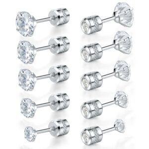 titanium screw back pack of earrings cubic zirconia studs for women men 20g helix piercing post surgical stainless steel hypoallergenic for sensitive ears simulated diamond