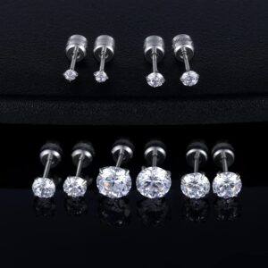 Titanium Screw Back Pack of Earrings Cubic Zirconia Studs for Women Men 20G Helix Piercing Post Surgical Stainless Steel Hypoallergenic for Sensitive Ears Simulated Diamond