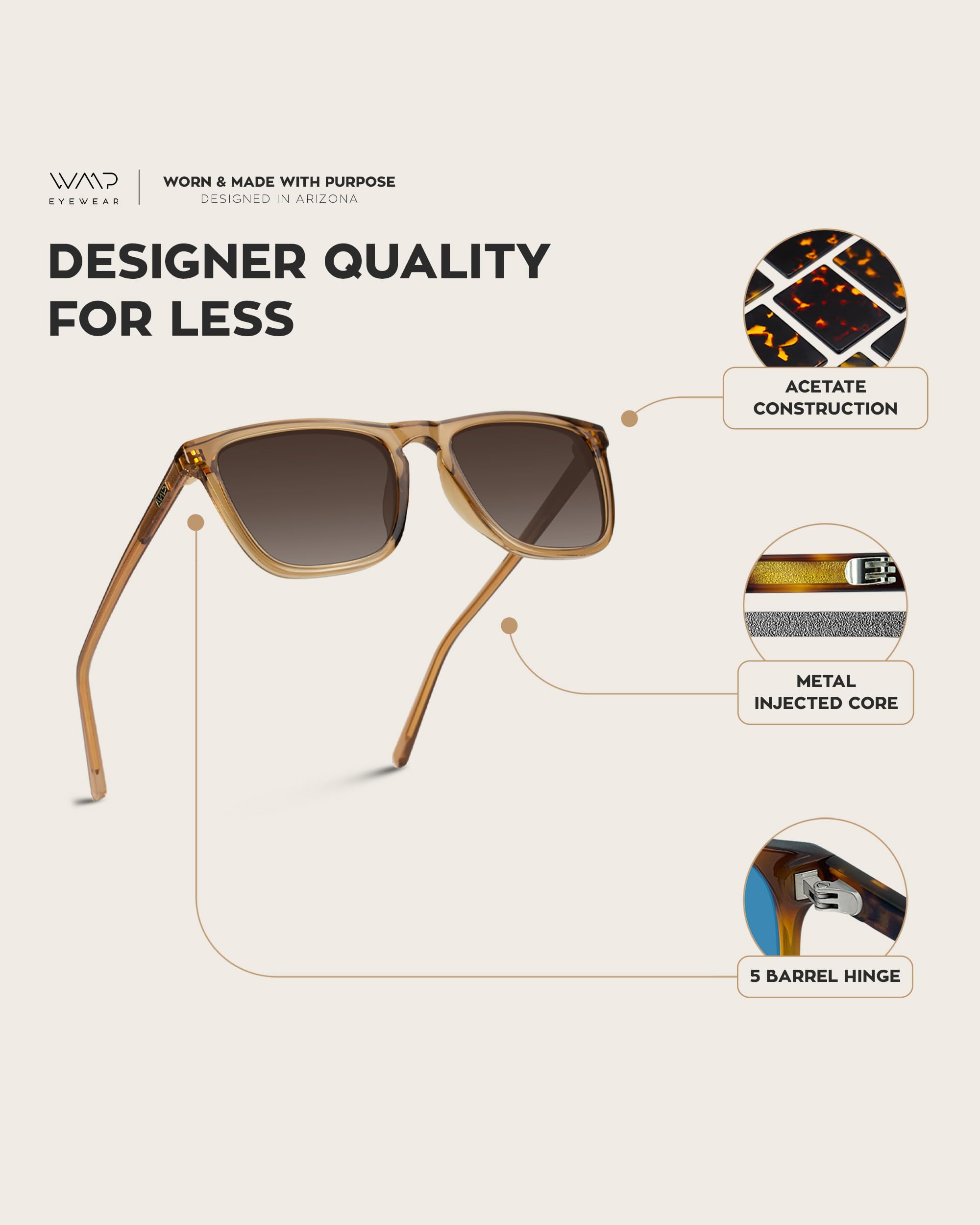 WearMe Pro - Polarized Lens Square Modern Sunglasses for Men