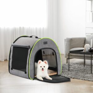 Petsfit Dog Crate, Foldable, Soft Portable Travel Kennel, with Washable Mattress Coat, Easy-Fit for Small Dogs 19.5x20x20 Inches, Gray