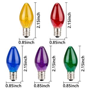 haraqi 25 Pack 5W 120 Volt E12 Socket C7 Multicolor Christmas Replacement Bulbs, C7 Outdoor Indoor String Light Replacement Bulbs