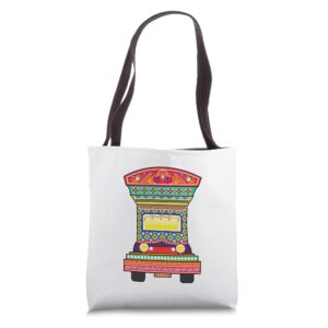 colorful jingle truck art of pakistan tote bag