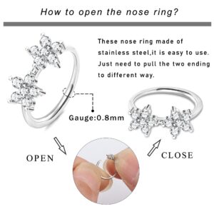 ORAZIO 9Pcs 20G Nose Rings Hoops For Women Surgical Steel Paved CZ Cartilage Earring Hoop Cute Butterfly Flower Nose Piercing Jewelry Silver Gold Black Rose Gold Nose Ring Hoop