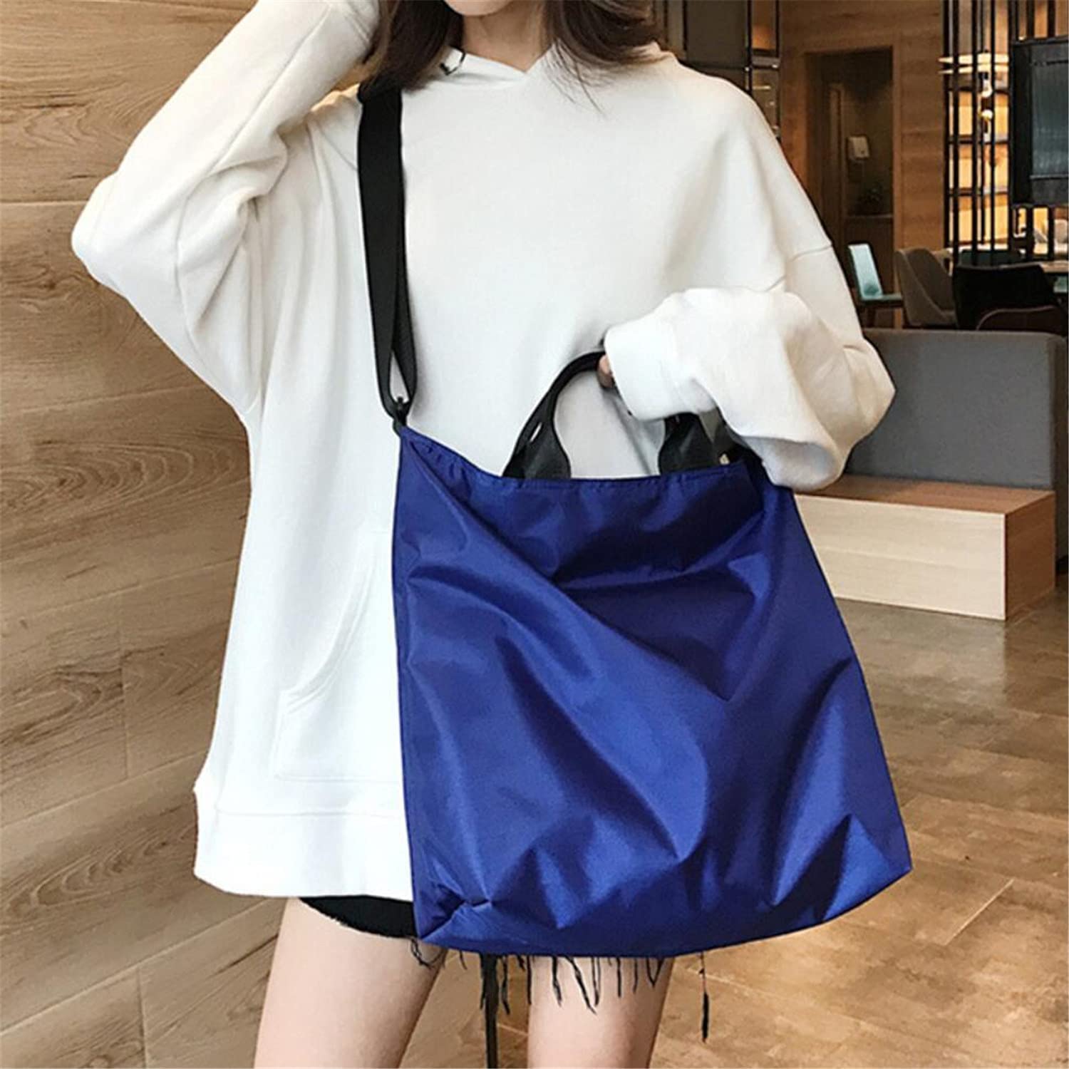 JiangYY Women Men Large Vintage Nylon Tote Shoulder Bag Shopping Bag Handbag (Blue)