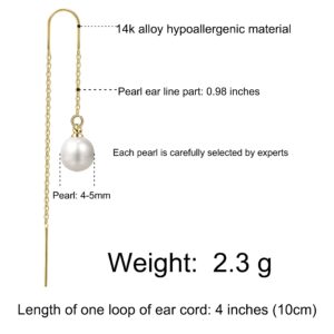 Cowlyn Pearl Tassel Threader Earrings 925 Sterling Silver Long Drop Dangle Ear Line Eardrop Piercing Hypoallergenic Jewelry for Women