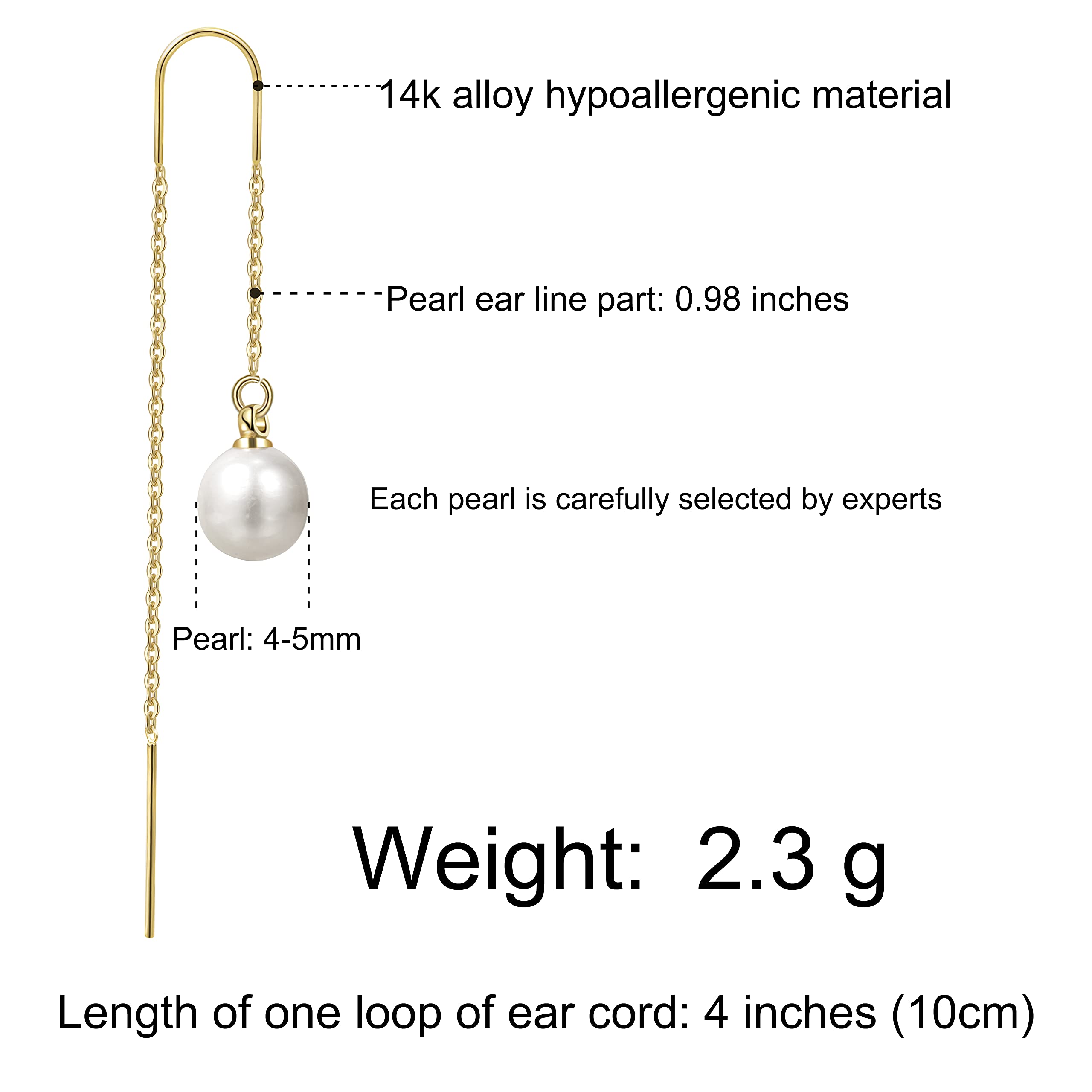 Cowlyn Pearl Tassel Threader Earrings 925 Sterling Silver Long Drop Dangle Ear Line Eardrop Piercing Hypoallergenic Jewelry for Women